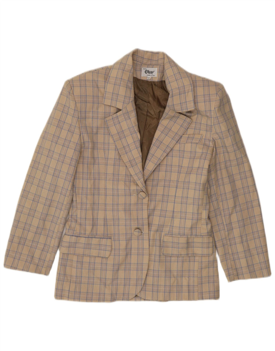 Okay Veste Blazer 2 Boutons Femme IT 44 Laine à Carreaux Beige Moyen