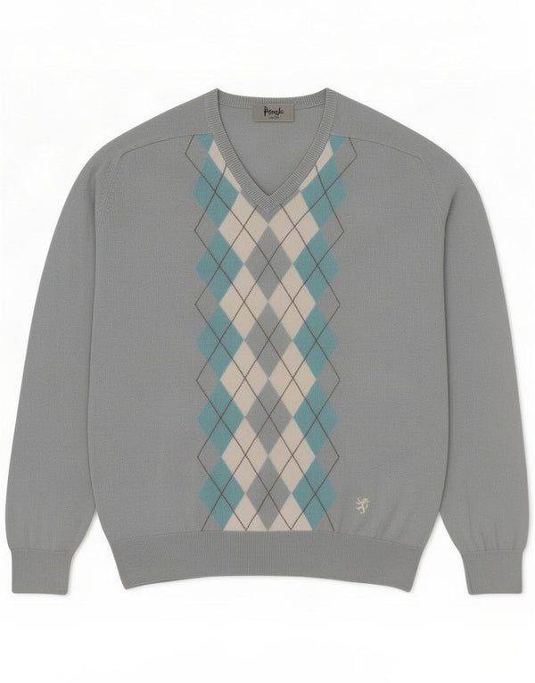 Pringle Pull col V pour homme XL Bleu Argyle/Diamond Lambswool