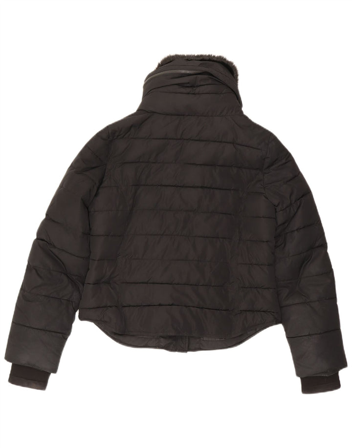 French Connection Veste matelassée à capuche pour femme UK 10 Small Noir Polyester