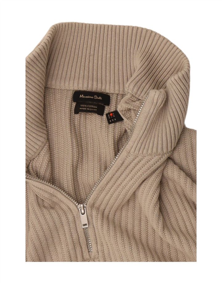Massimo Dutti Pull Col Zippé Homme Coton Beige Moyen