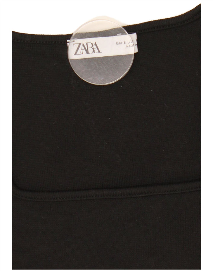 Zara Womens Crop Top Manches Longues UK 8 Petit Noir
