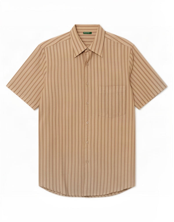 Benetton Chemise À Manches Courtes Homme Petit Rayé Beige