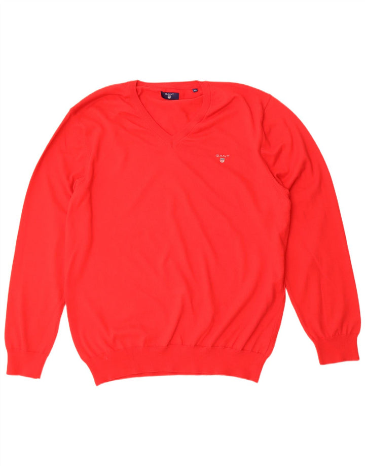 Gant Pull Col V Homme 3XL Rouge Coton