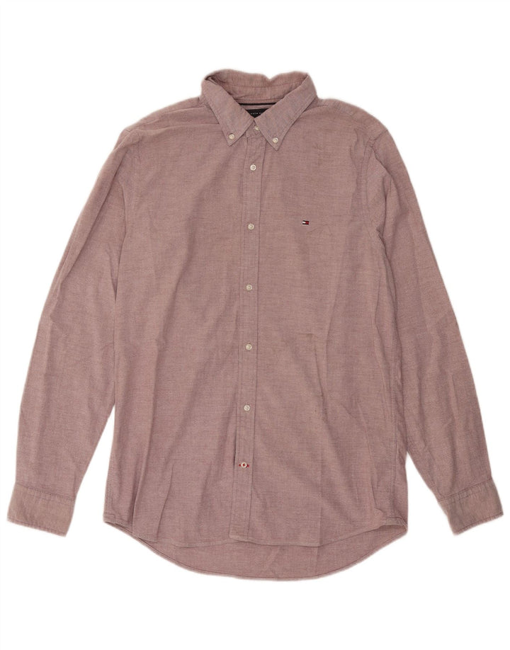 TOMMY HILFIGER Mens Slim Fit Shirt Large Maroon Cotton