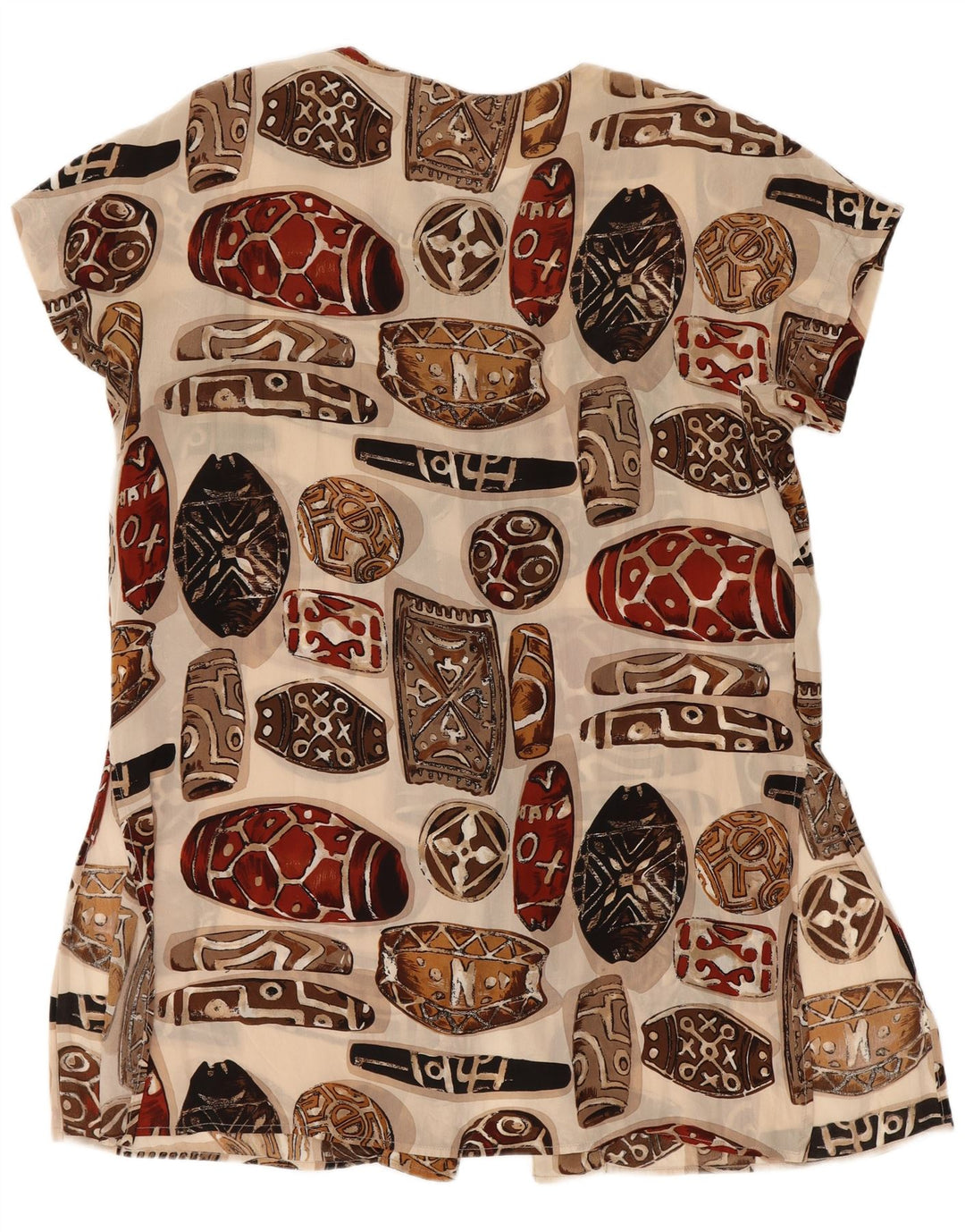vintage Femmes Motif Abstrait Chemise À Manches Courtes Blouse IT 48 XL Beige