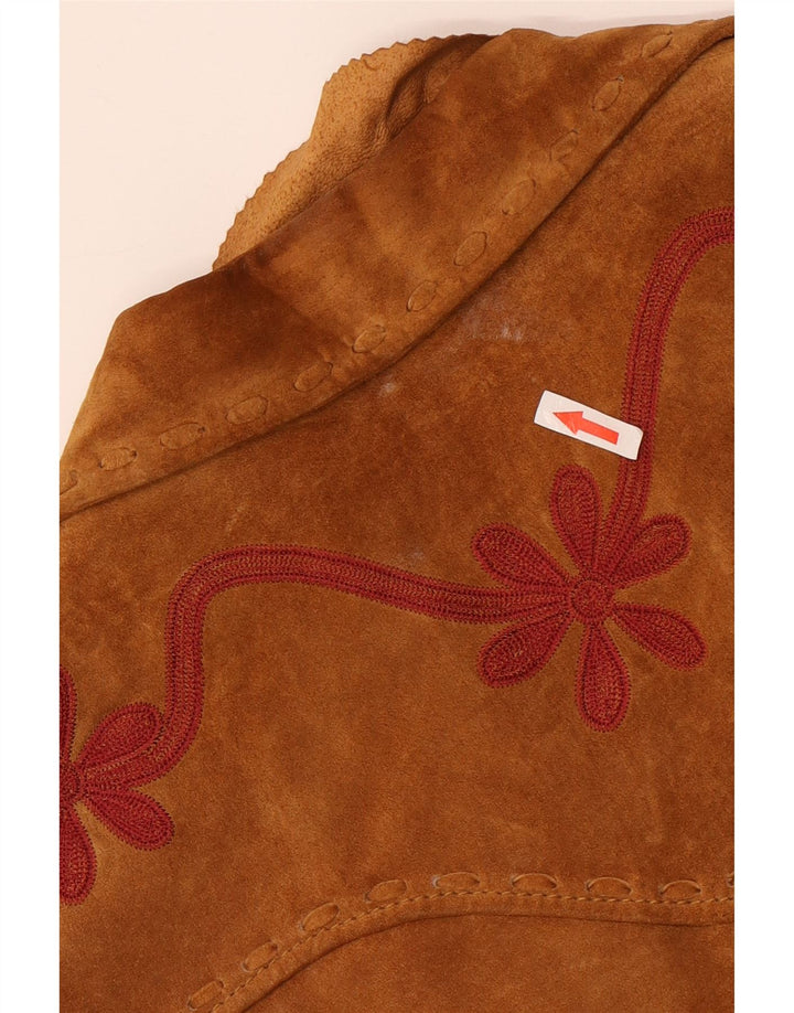 Conbipel Veste Courte En Daim Femme IT 46 Grand Cuir Floral Marron