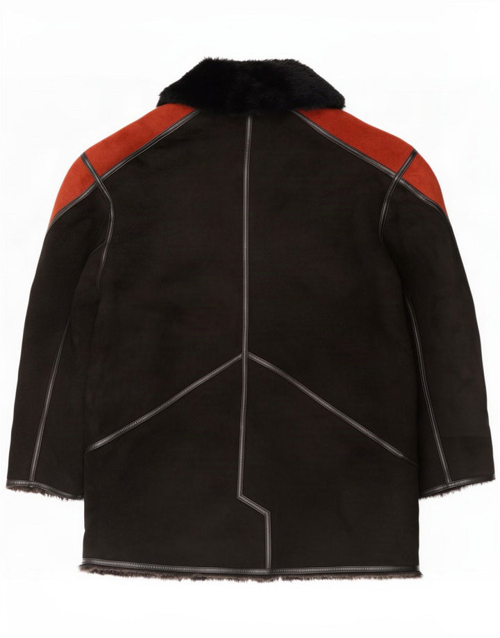 Meucci Manteau en peau de mouton coupe ample pour femme IT 44 Noir moyen Colourblock