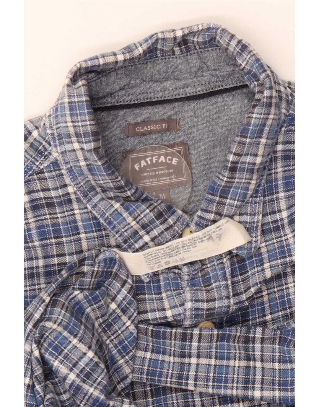 Fat Face Chemise Classique en Flanelle à Carreaux Homme Bleu Moyen en Coton à Carreaux