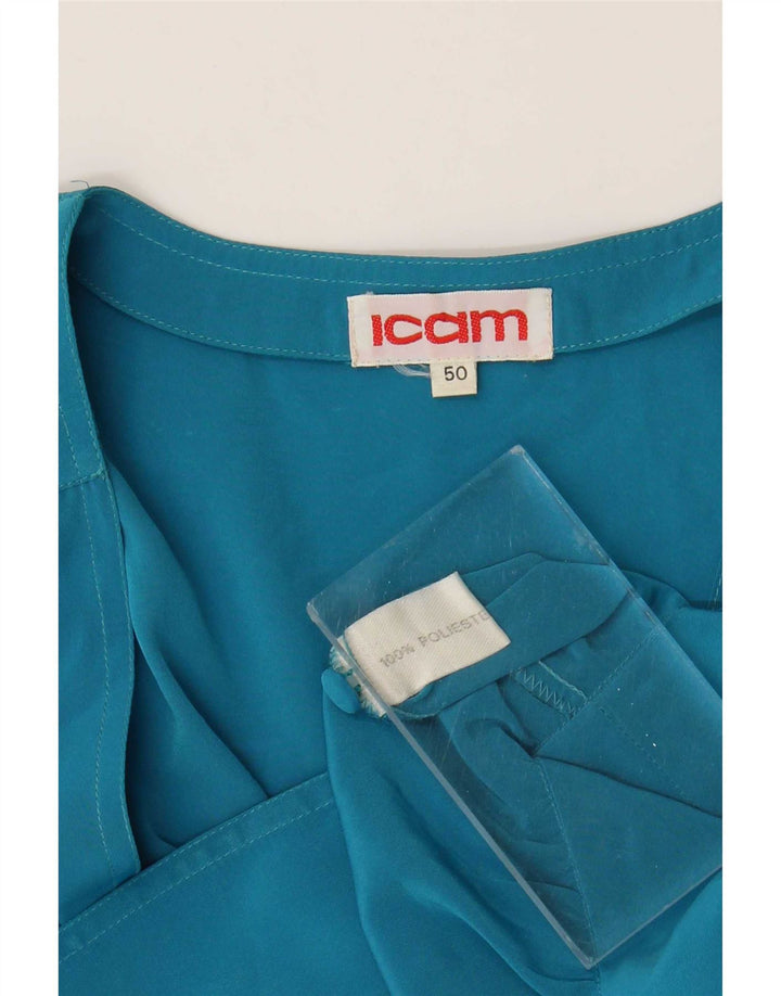 Icam Femme Chemise Courte Blouse IT 50 XL Bleu Polyester