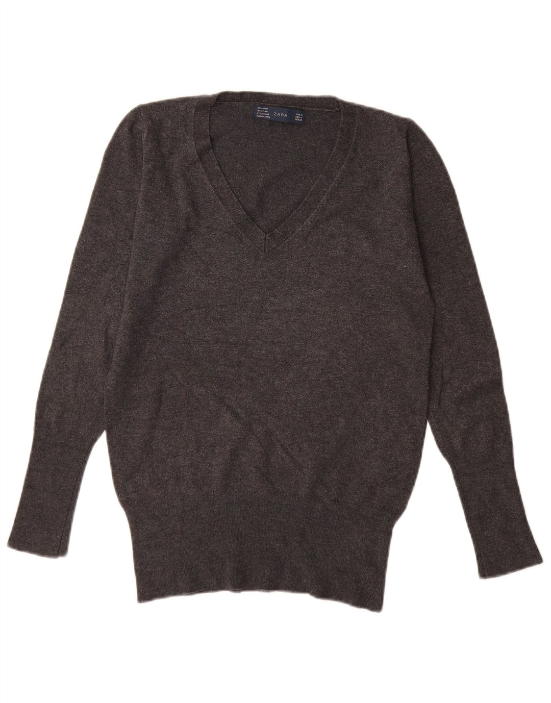 Zara Pull col V pour femme UK 12 Rayonne Gris Moyen