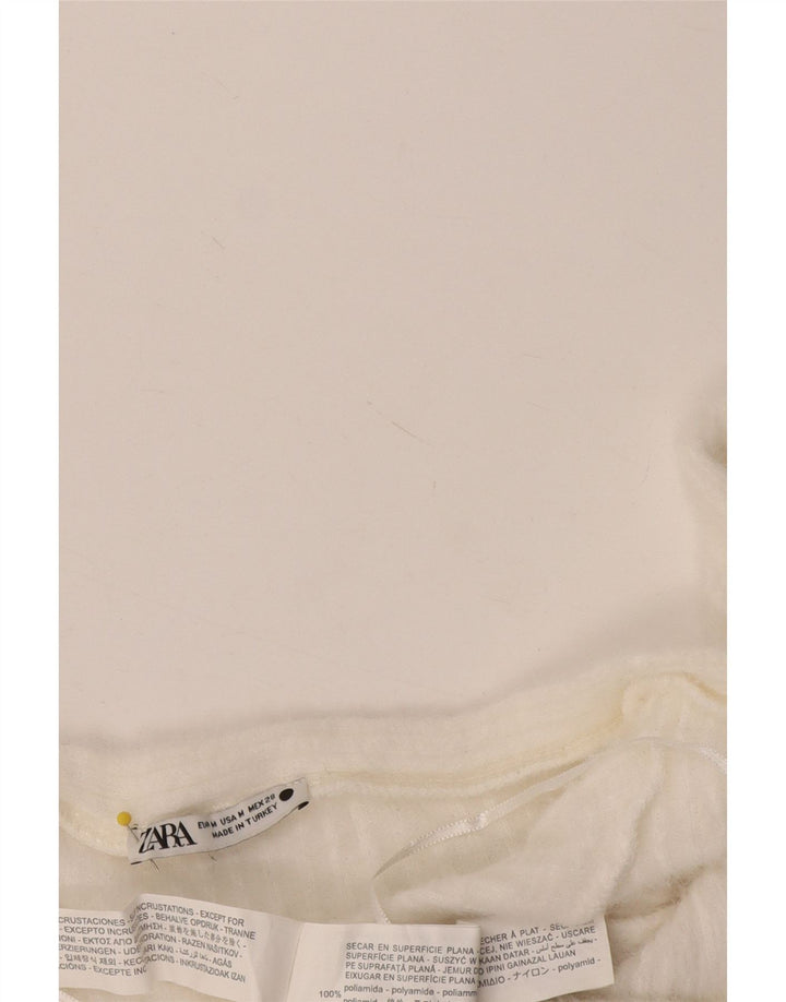 Zara Femme Haut court à épaules dénudées UK 12 Polyamide blanc moyen