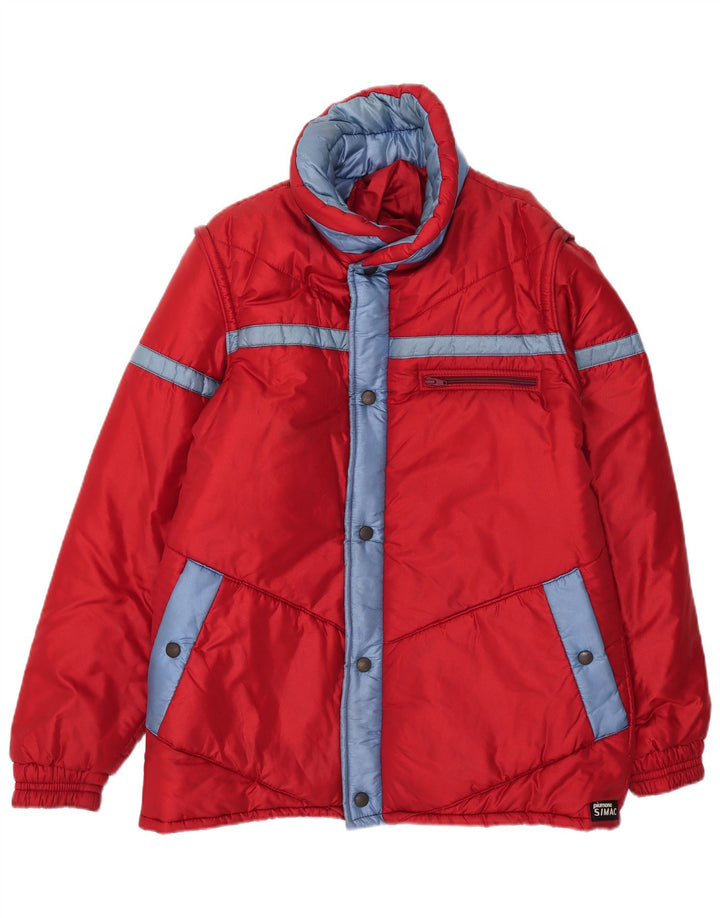 Veste rembourrée à capuche femme vintage IT 52 2XL Rouge Colourblock Polyamide
