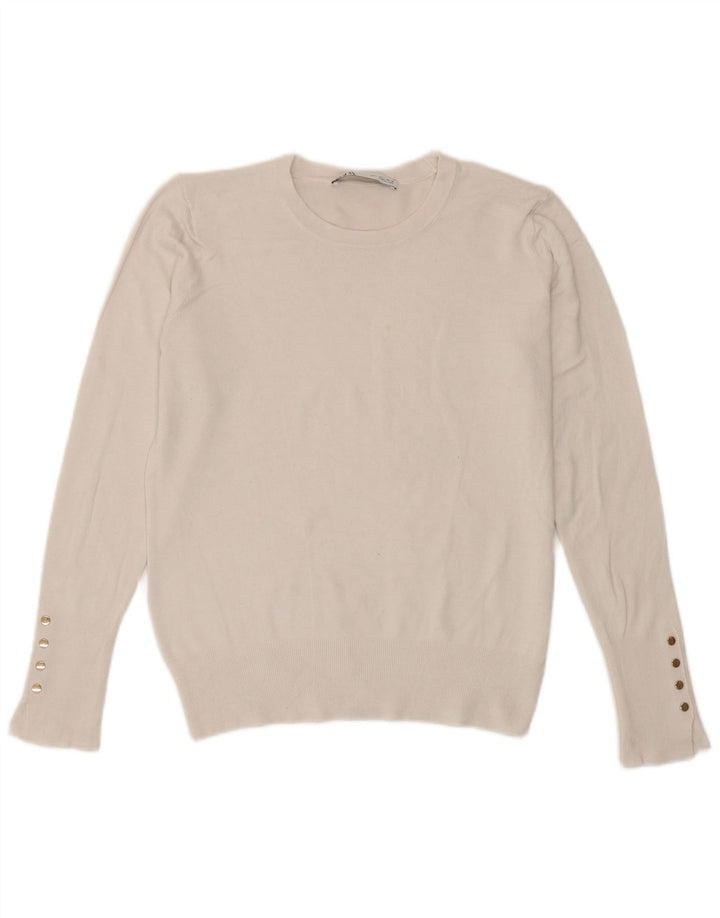 Zara Pull ras du cou pour femme UK 14 Large Blanc