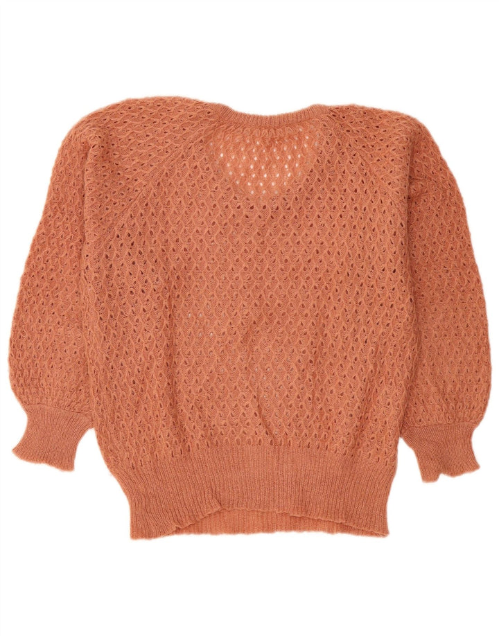 vintage Femme Col V Pull Pull IT 42 Brun Moyen