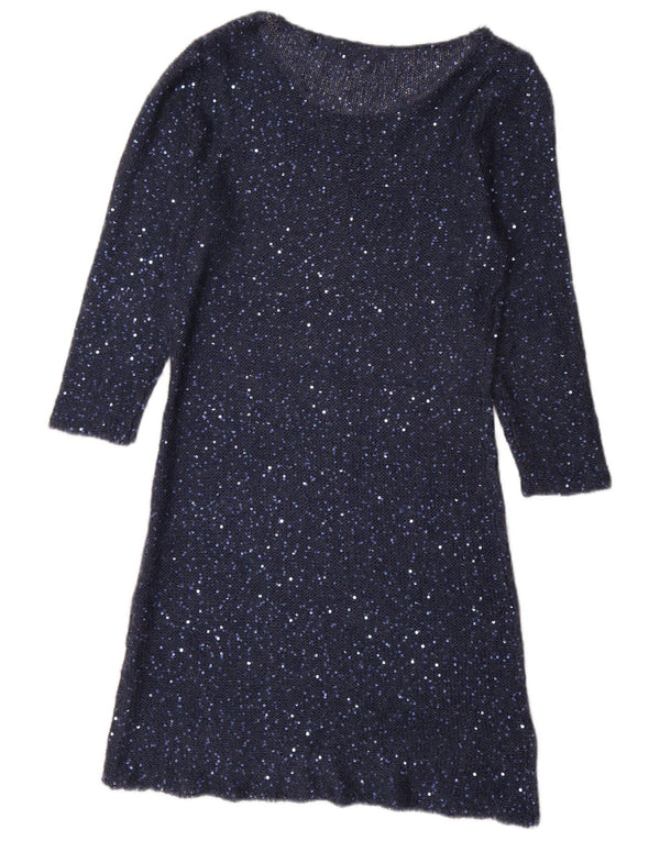 Phase Eight Robe pull à paillettes à manches 3/4 pour femme UK 14 Bleu marine moyen