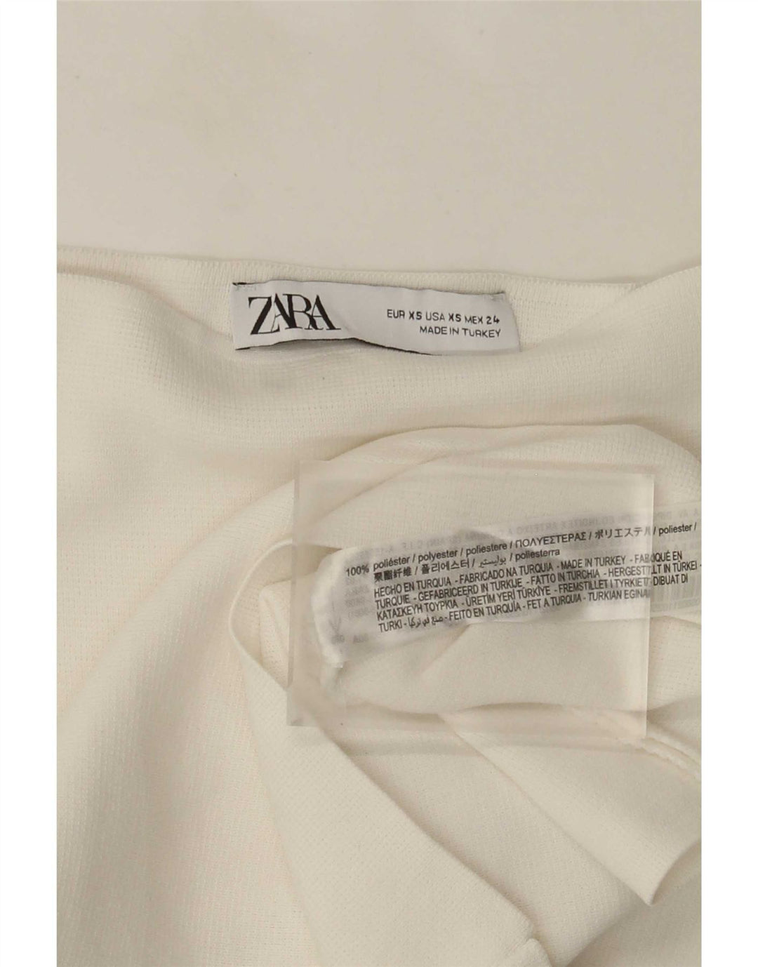 Zara Femmes Crop Off Épaule Top Manches Longues UK 6 XS Blanc Polyester