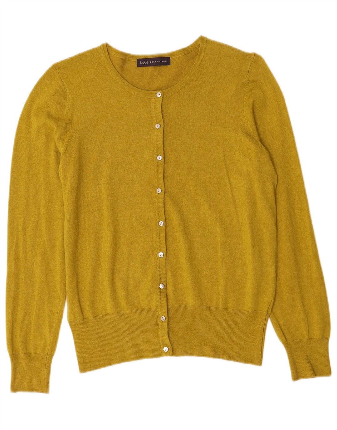 MARKS & SPENCER Pull Cardigan Femme UK 10 Petit Jaune