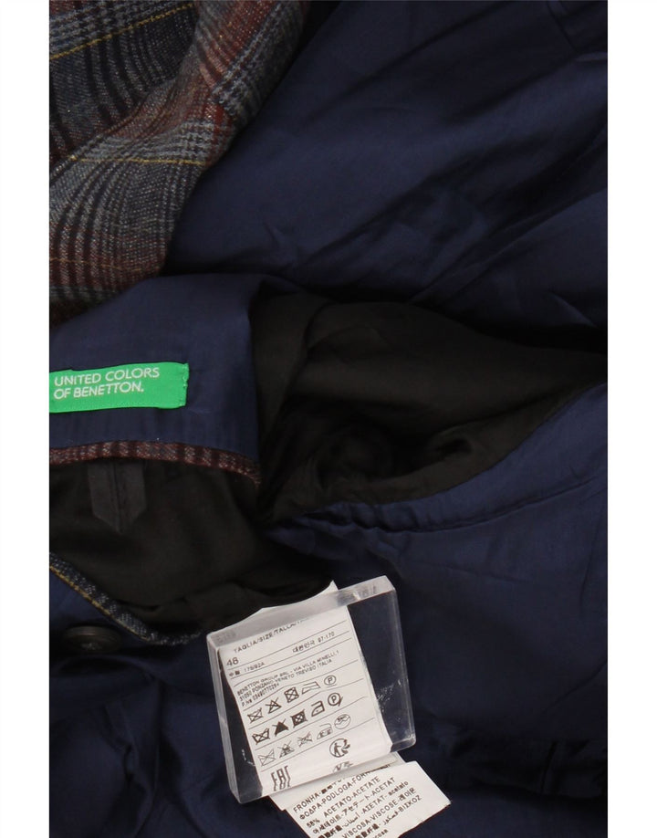 Benetton Veste blazer à 2 boutons pour homme UK 38 en laine à carreaux bleu marine moyen