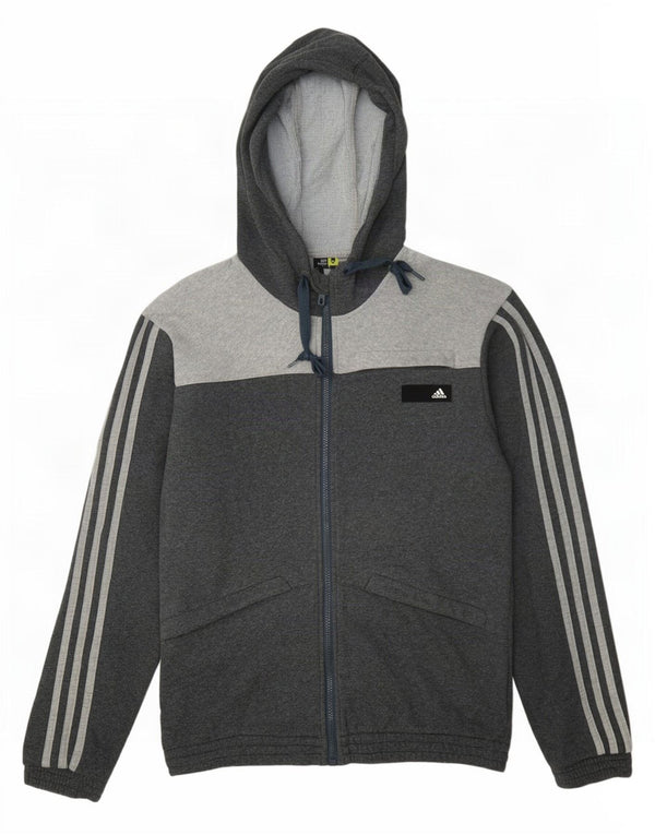 Adidas Pull à capuche zippé pour homme UK 36/38 Petit Gris Colorblock Coton