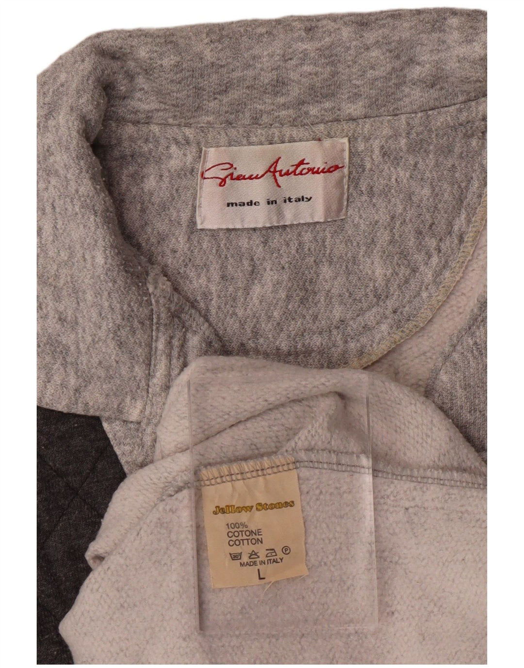 VINTAGE Homme Polo Neck Sweatshirt Jumper Grand Gris Colorblock Coton