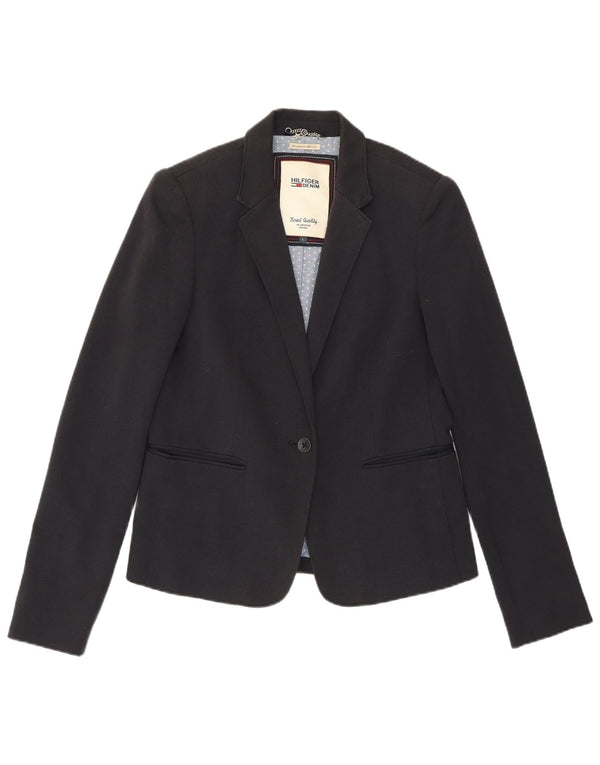 TOMMY HILFIGER Veste Blazer 1 Bouton Femme UK 14 Large Bleu Marine Coton