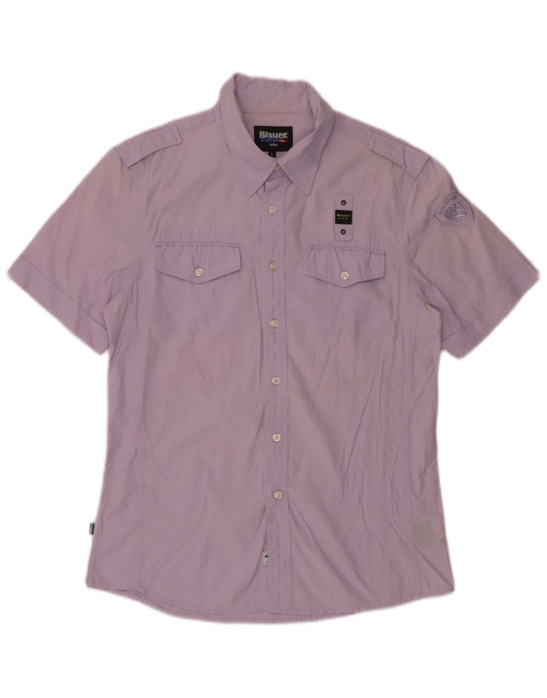 Blauer Chemise militaire à manches courtes pour homme en coton lilas
