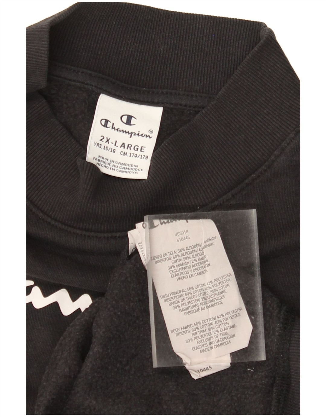 CHAMPION Sweat-Shirt Graphique Garçon 15-16 Ans 2XL Noir Coton