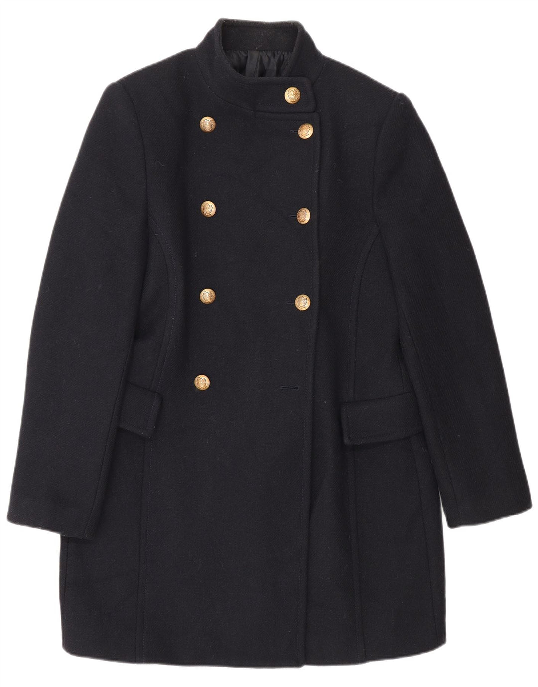 Zara Womens Double Breasted Coat UK 16 Large Bleu Marine Laine