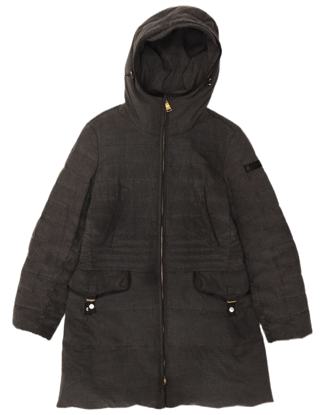 PEUTEREY Manteau matelassé à capuche IT 46 Large Gris Polyester Femme