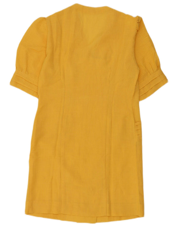 vintage Femme Double Breasted Shirt Robe UK 12 Moyen Jaune Rayé
