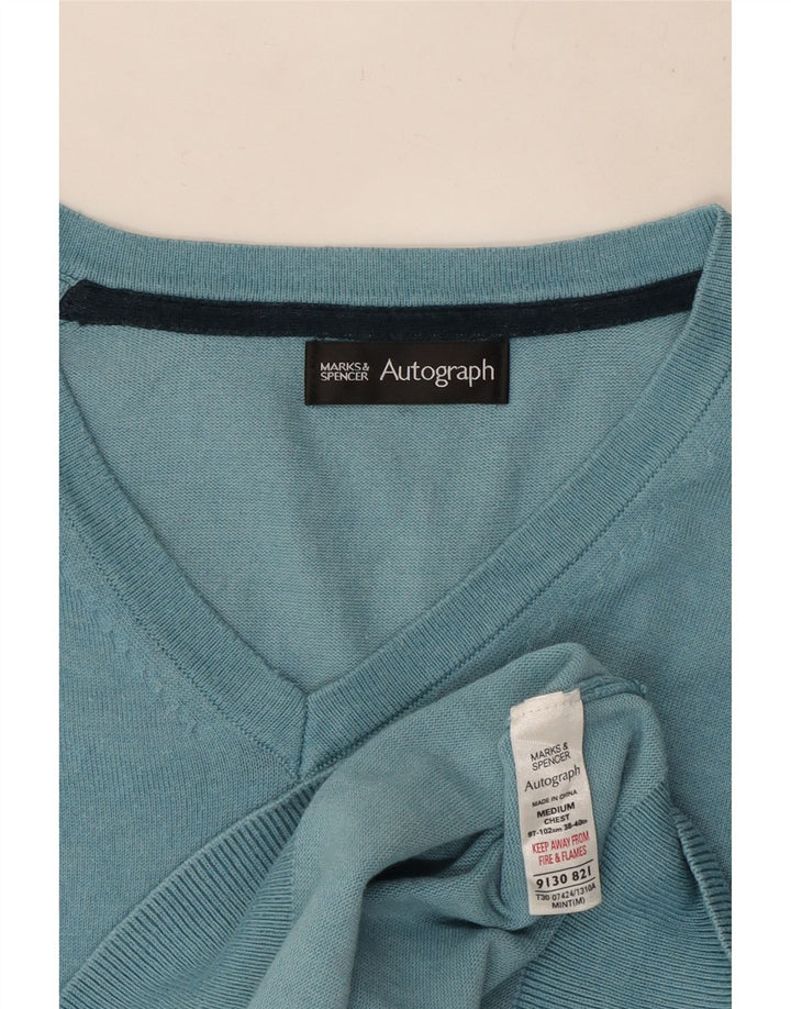 Marks & Spencer Pull Autograph Col V Homme Bleu Moyen Coton