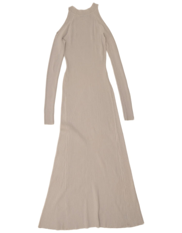 Zara Womens Long Sleeve Off Shoulder Maxi Dress UK 12 Medium Grey Viscose