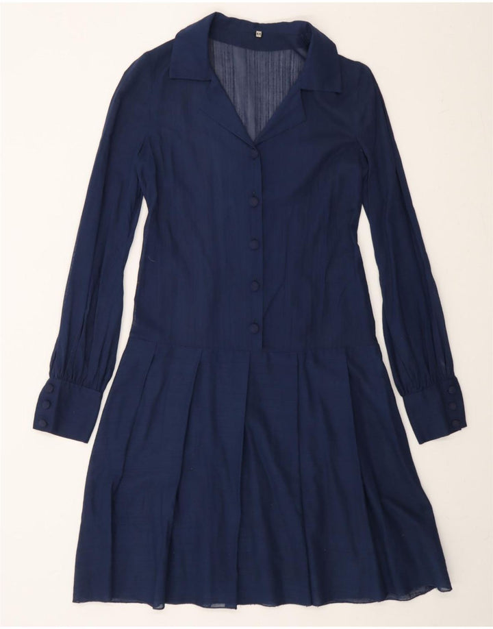 VINTAGE Womens Pullover Shirt Dress IT 44 Medium Navy Blue Vintage Vintage and Second-Hand Vintage from Messina Hembry 