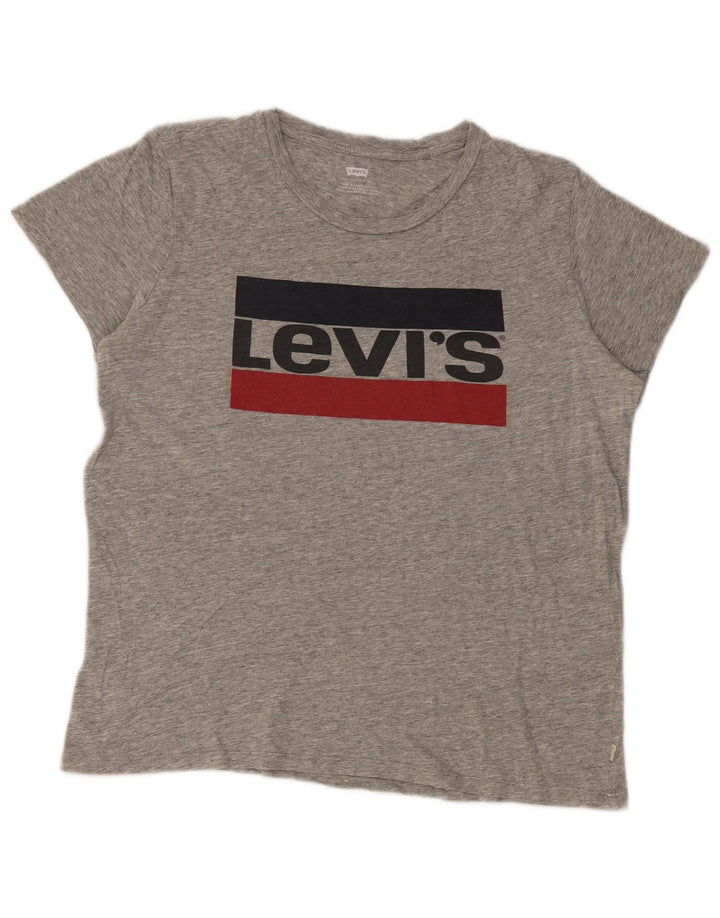 Levi's T-Shirt Graphique Femme UK 14 Gris Moyen Coton