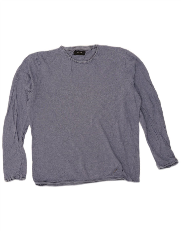 Zara Femme Top Manches Longues UK 14 Bleu Moyen