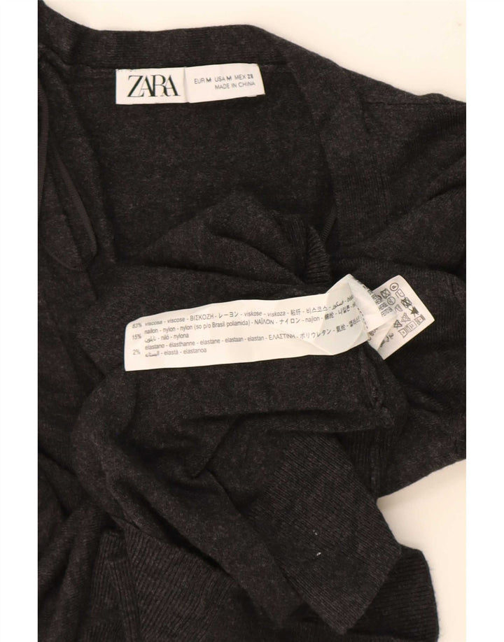 Zara Cardigan Femme Pull UK 12 Gris Moyen Viscose