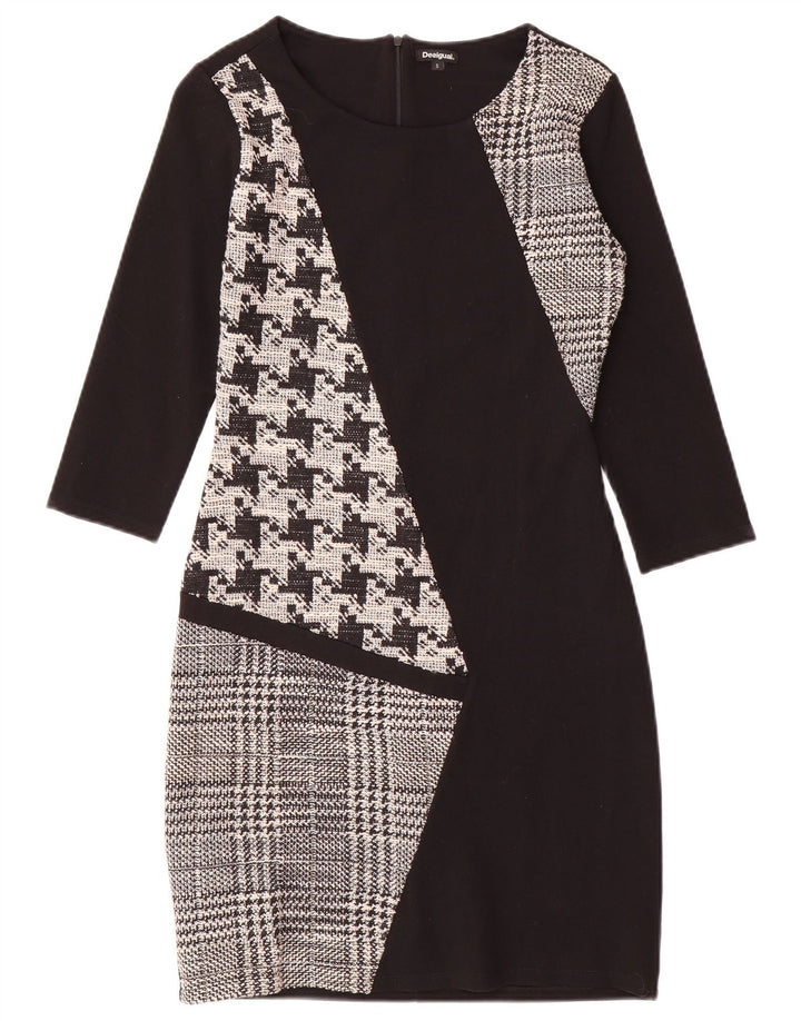 Desigual Robe fourreau à manches 3/4 pour femme UK 10 Petit patchwork noir