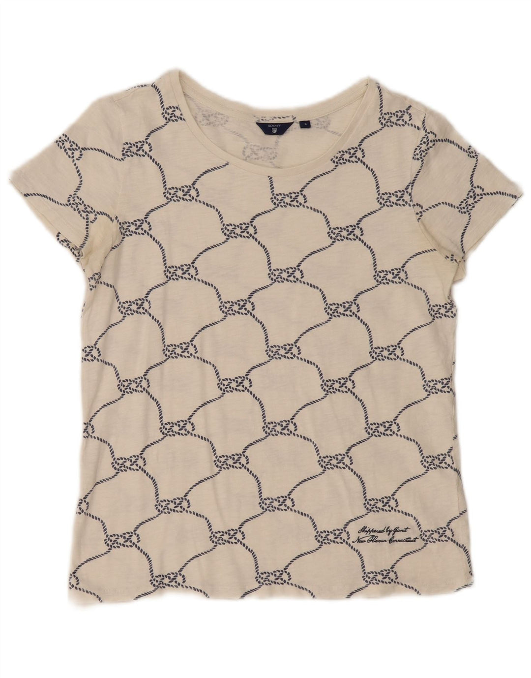 GANT T-shirt à motif abstrait pour femme UK 10 Small White Cotton