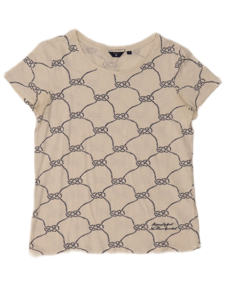 GANT T-shirt à motif abstrait pour femme UK 10 Small White Cotton