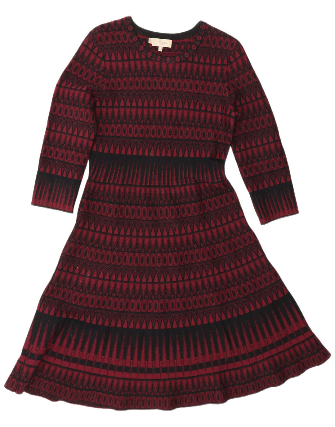 HOBBS Robe pull à manches 3/4 pour femme UK 10 Petite viscose géométrique rouge