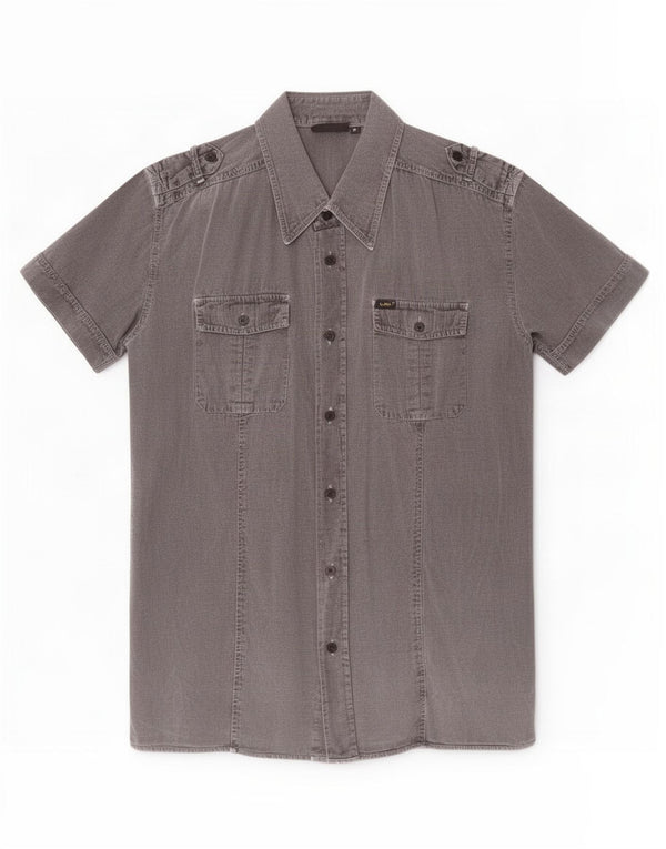 Lee Chemise Militaire à Manches Courtes Homme Gris Moyen Coton