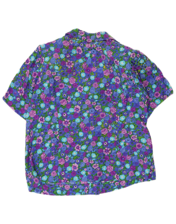 vintage Femme Chemise à manches courtes Blouse UK 14 Moyen Multicolore Floral