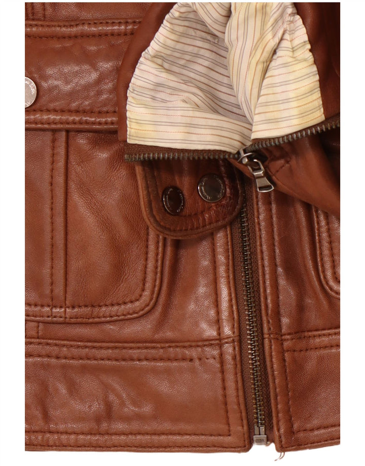 MASSIMO DUTTI Veste en cuir crop pour femme UK 10 Petite peau de mouton marron