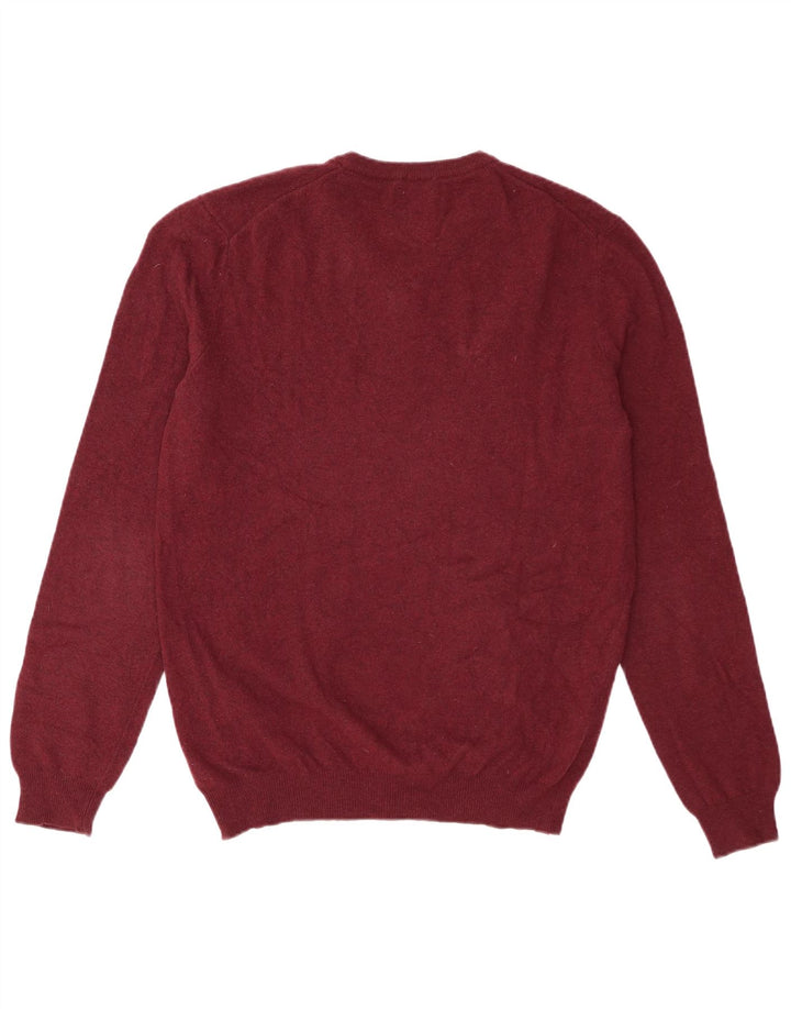 Benetton Pull Col V Homme Laine Vierge Bordeaux Moyen