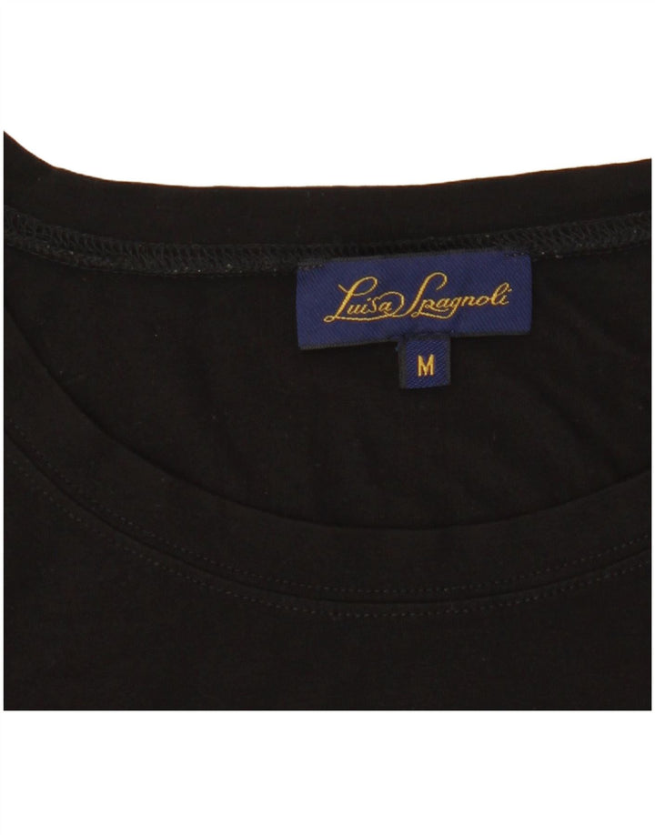 Luisa Spagnoli T-shirt graphique pour femme UK 14 Noir moyen
