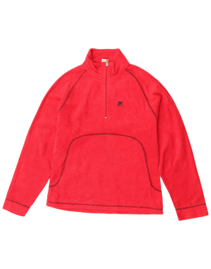 Fila Pull polaire à col zippé pour femme IT 46/48 Large Rouge Polyester