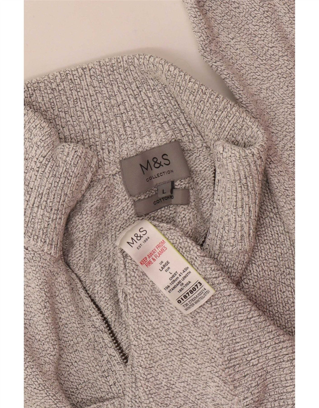 Marks & Spencer Pull à col zippé pour homme en coton moucheté blanc cassé