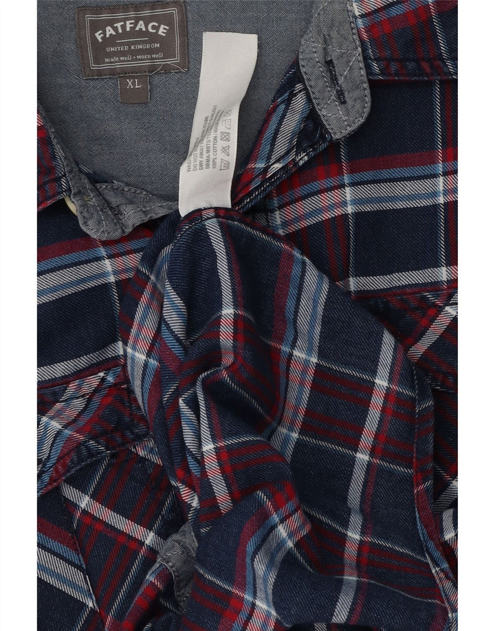 Fat Face Chemise en flanelle coupe classique pour homme XL Bleu à carreaux en coton