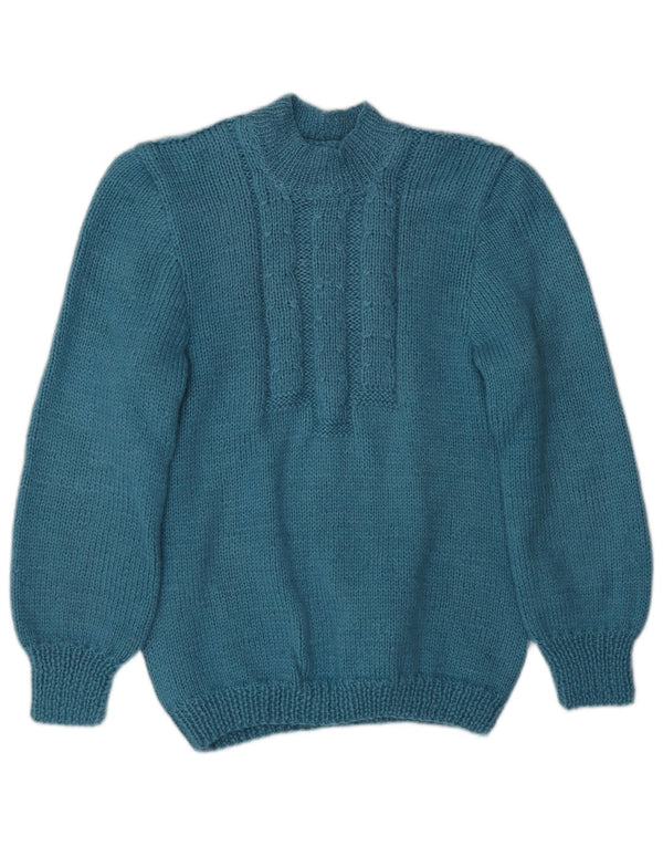 vintage Womens Turtle Neck Jumper Sweater UK 8 Petit Turquoise Classique