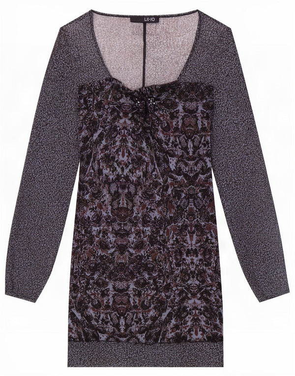 Liu Jo Robe fourreau transparente à manches longues pour femme UK 4 XS Gris Floral